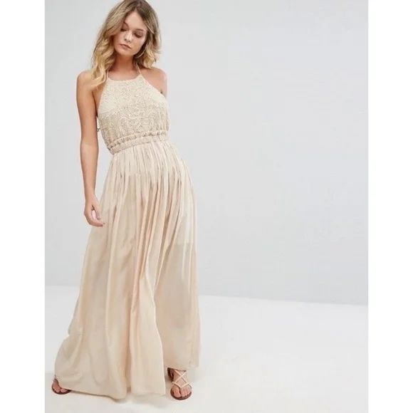 Moon River Dresses | Moon River Halter Crochet Lace Maxi Dress | Color: Cream | Size: M | Olena44'S Closet